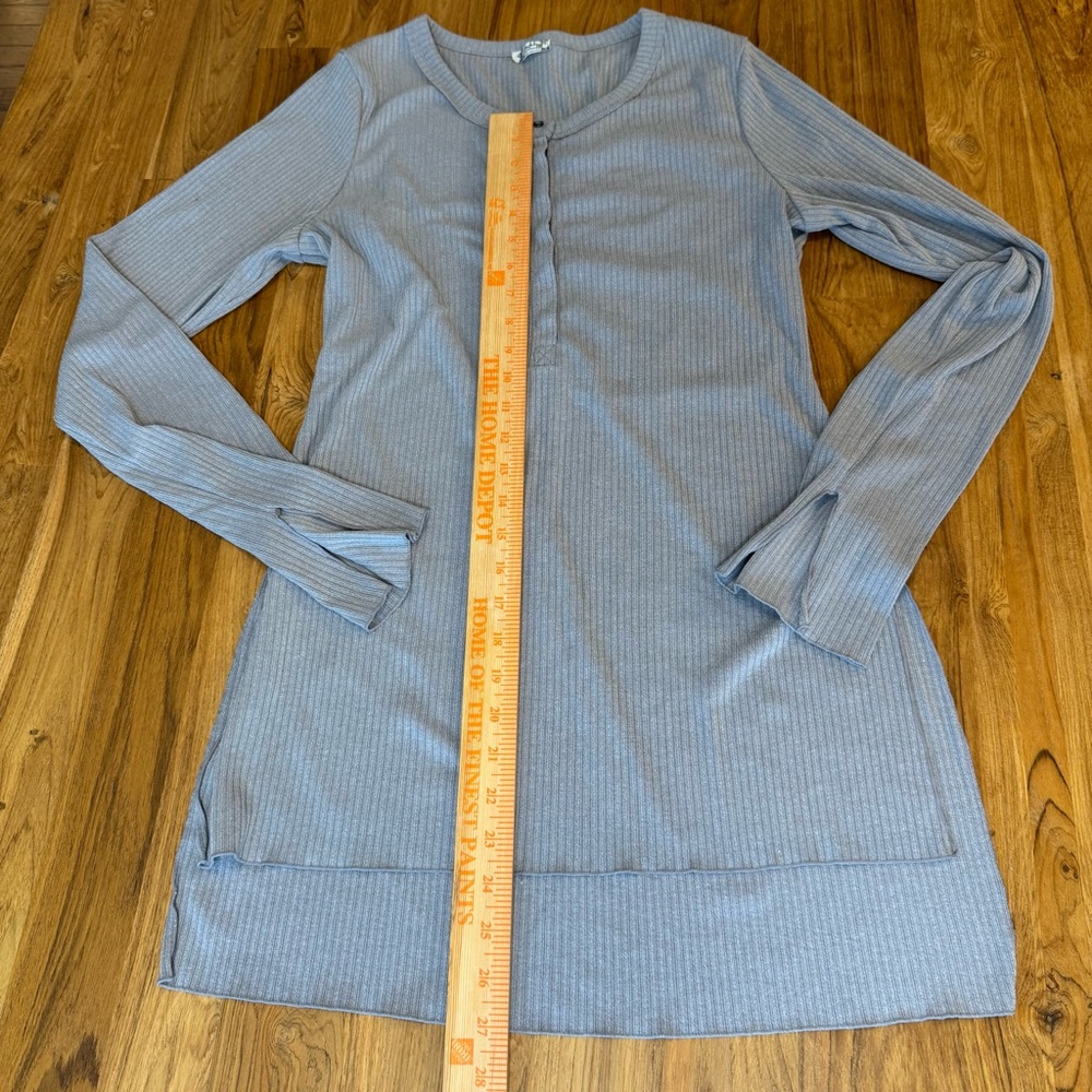 Free People Nightgown Women’s Large Intimately Long Sleeve Grey Ribbed Slits - Picture 9 of 10